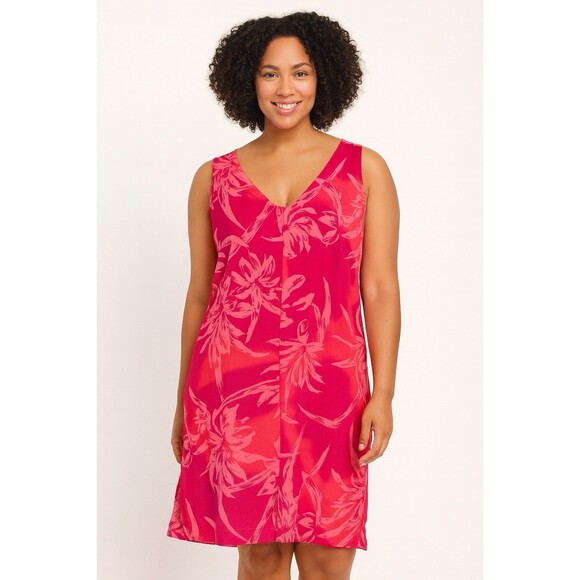 Hi Lites Pink Floral Rayon Sleeveless Shift Dress Women’s Size M Boho Beach - Picture 1 of 6